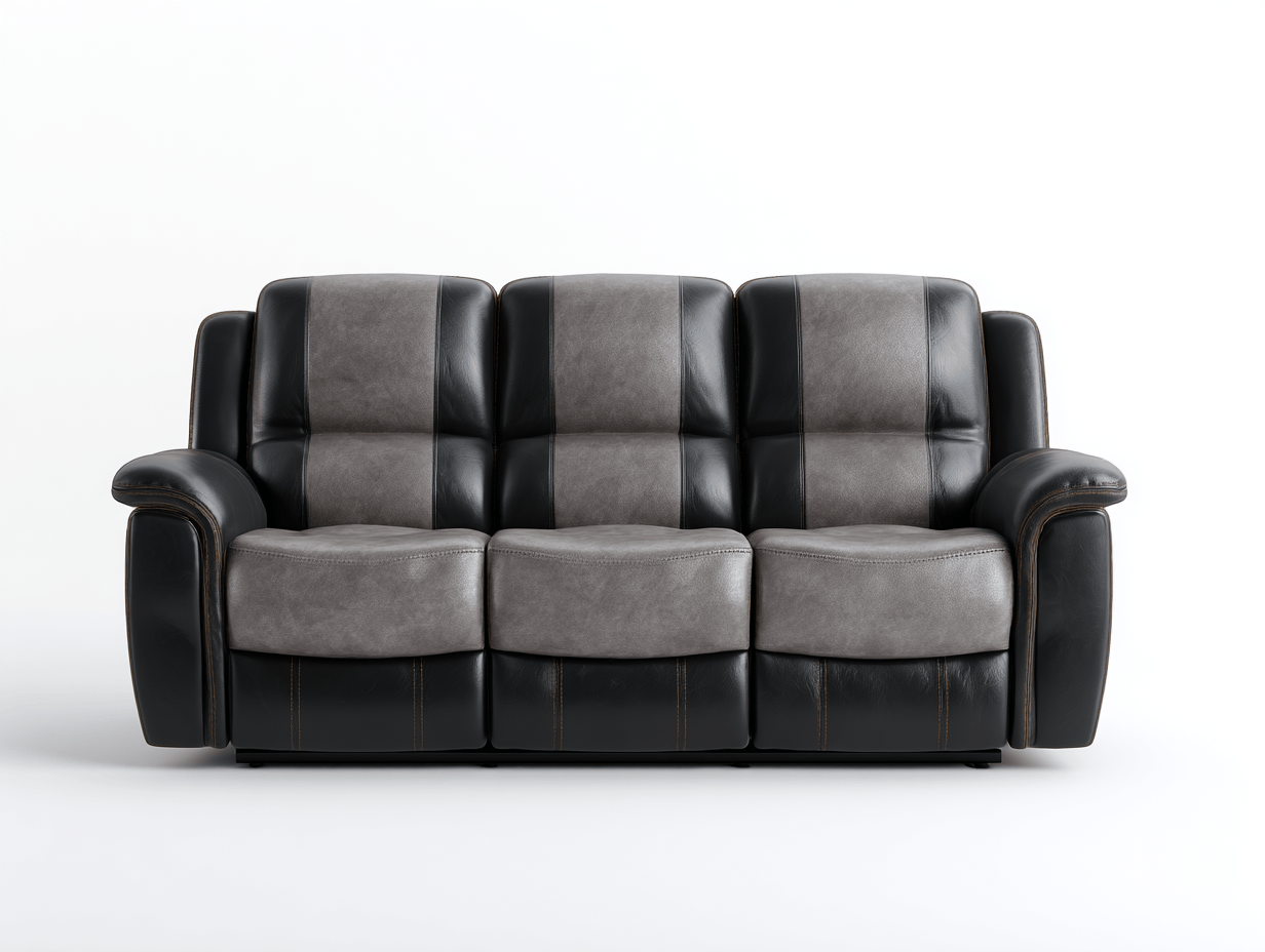 Canapé 3 places en similicuir gris/noir - style contemporain - assise fixe-Homelyosa