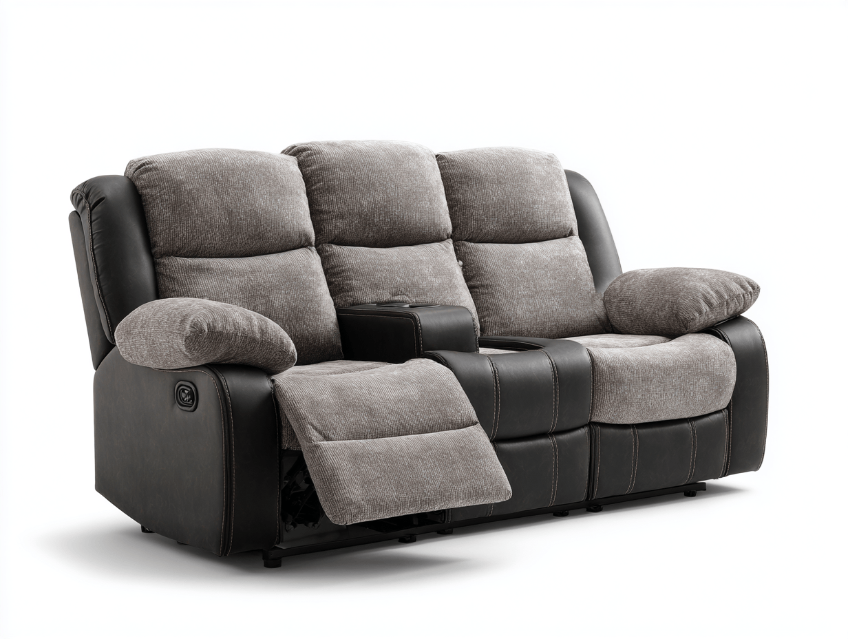 Canapé inclinable en tissu gris et similicuir noir - style moderne - avec porte-gobelets-Homelyosa