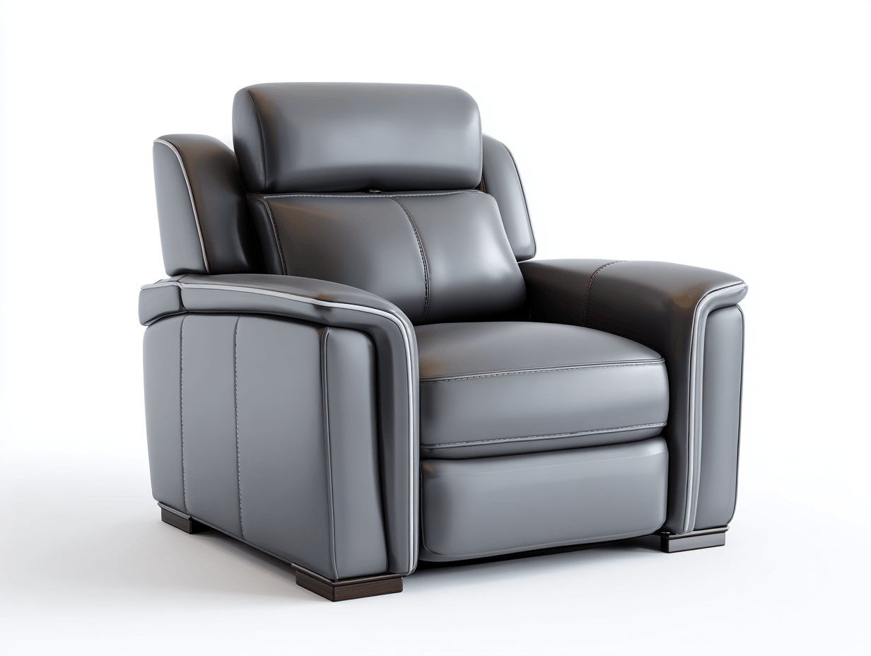 Fauteuil inclinable en cuir gris - appui-tête ajustable - assise large rembourrée-Homelyosa