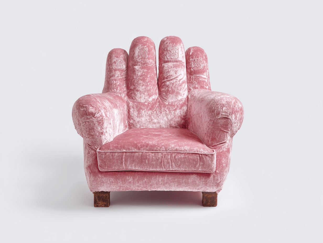 Fauteuil en velours rose 90x85 cm - design main ouverte - piètement bois vintage-Homelyosa