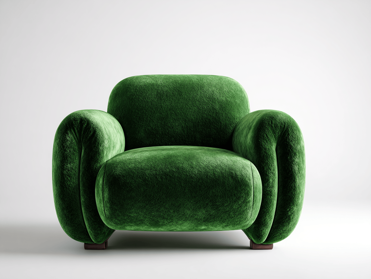 Fauteuil en velours vert foncé 108x94 cm - design arrondi enveloppant - pieds discrets en bois-Homelyosa