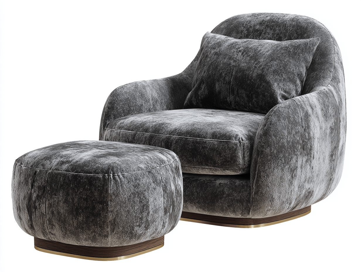 Fauteuil en velours gris 95x90x98 cm - avec repose-pieds - base bois et laiton - style contemporain-Homelyosa