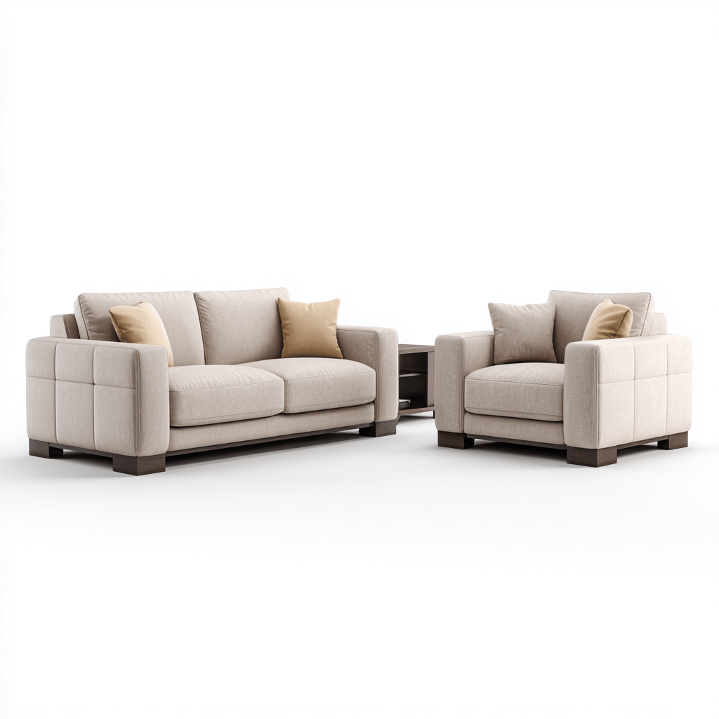 Canapé et fauteuil en tissu beige - style contemporain - confort optimal-Homelyosa