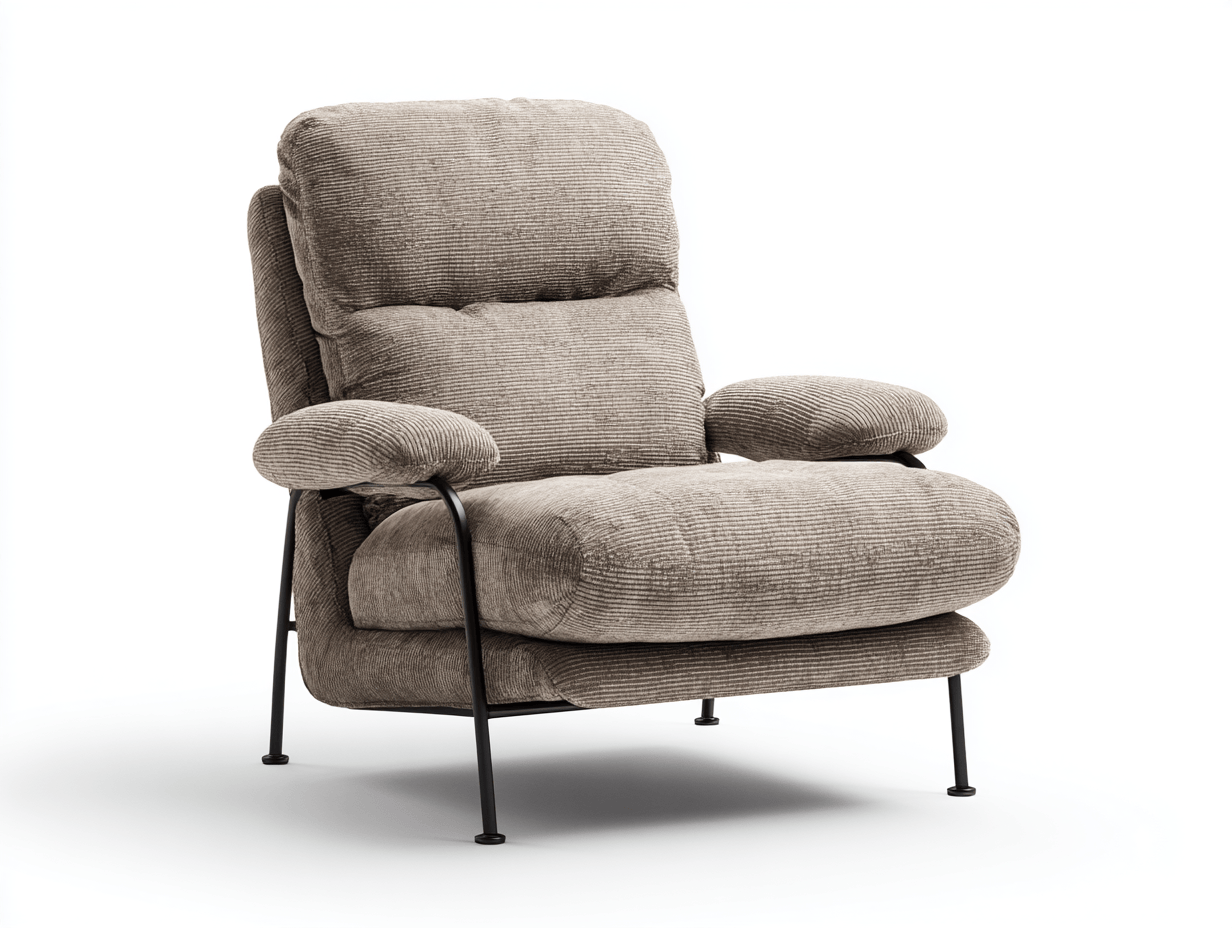 Fauteuil en tissu côtelé beige avec accoudoirs rembourrés et structure métallique noire - confort décontracté-Homelyosa