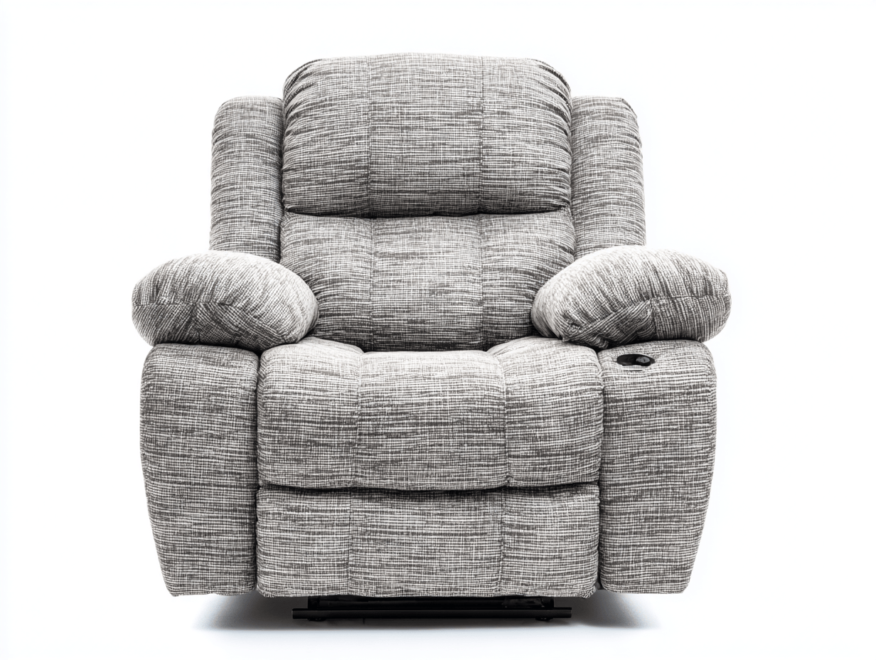 Fauteuil inclinable en tissu gris et blanc avec accoudoirs rembourrés - motif quadrillé - commande latérale - confort maximal-Homelyosa