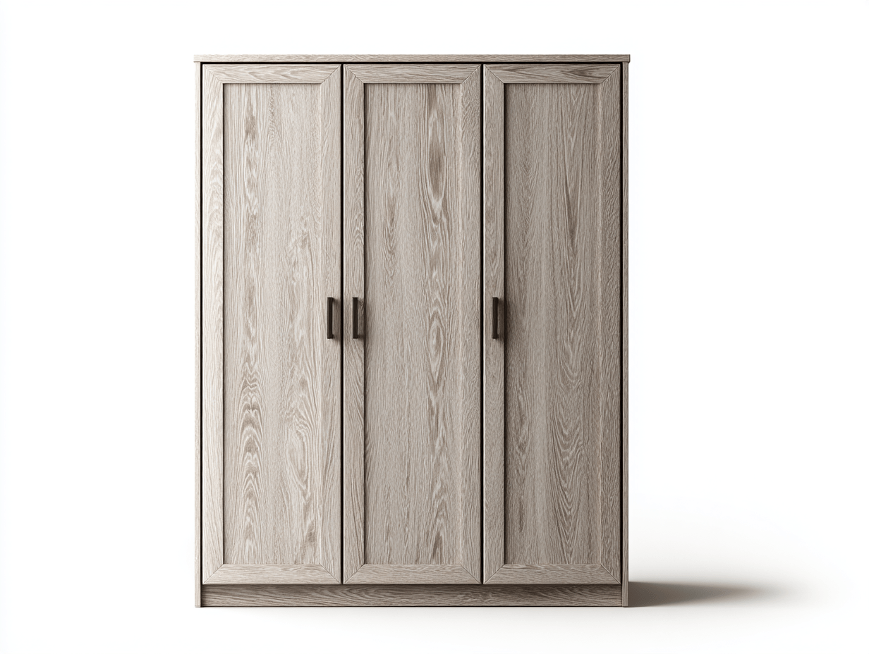 Armoire 3 portes finition bois gris clair avec encadrement mouluré - style classique élégant-Homelyosa
