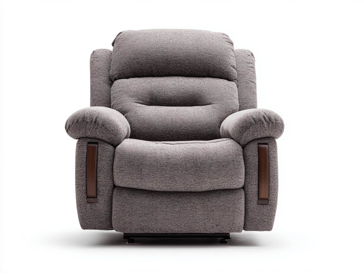 Fauteuil inclinable en tissu gris - assise moelleuse - accoudoirs rembourrés avec inserts en bois - dossier ergonomique-Homelyosa