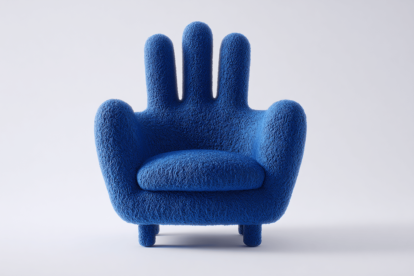 Fauteuil design en tissu bouclette 92x90 cm - bleu - forme créative main ouverte-Homelyosa