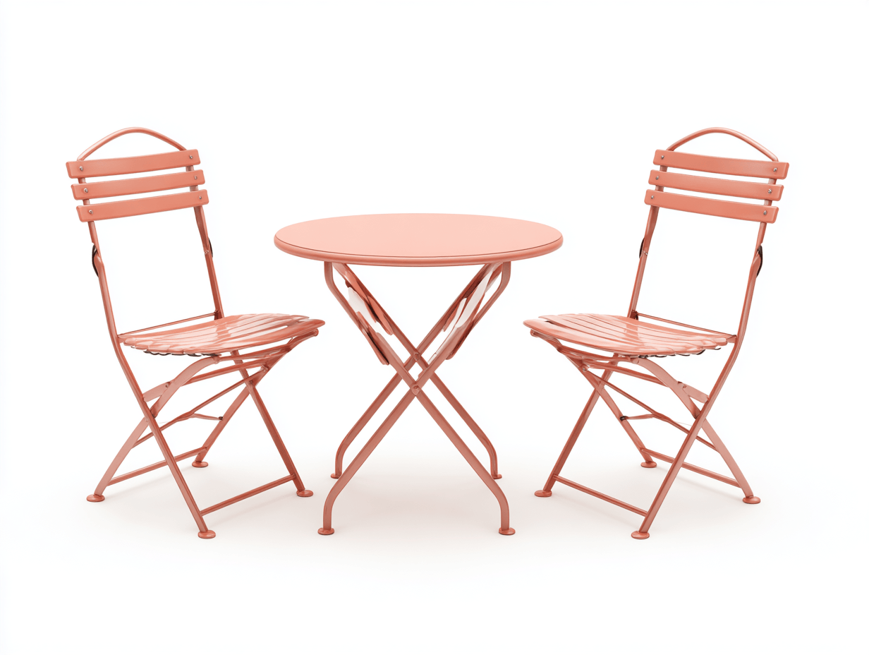 Ensemble bistrot pliant en métal - rose pêche - style moderne et convivial-Homelyosa