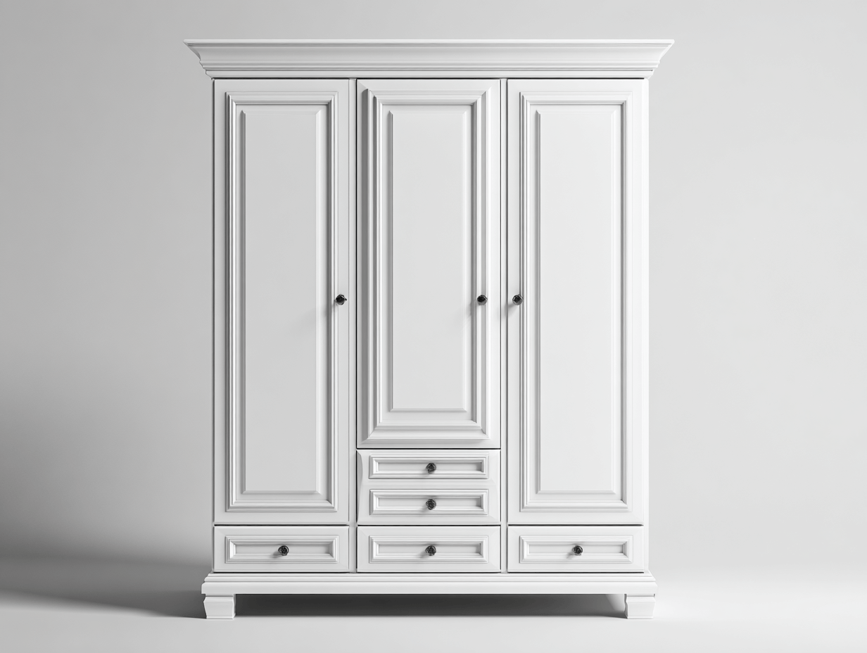 Armoire 3 portes avec tiroirs en finition blanche - style classique élégant-Homelyosa