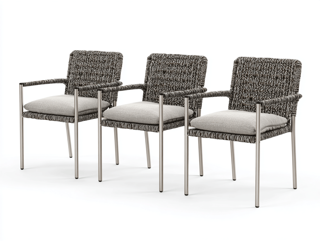Lot de 3 chaises de salle à manger d'extérieur en corde tressée et aluminium - coussins gris clair - style contemporain-Homelyosa