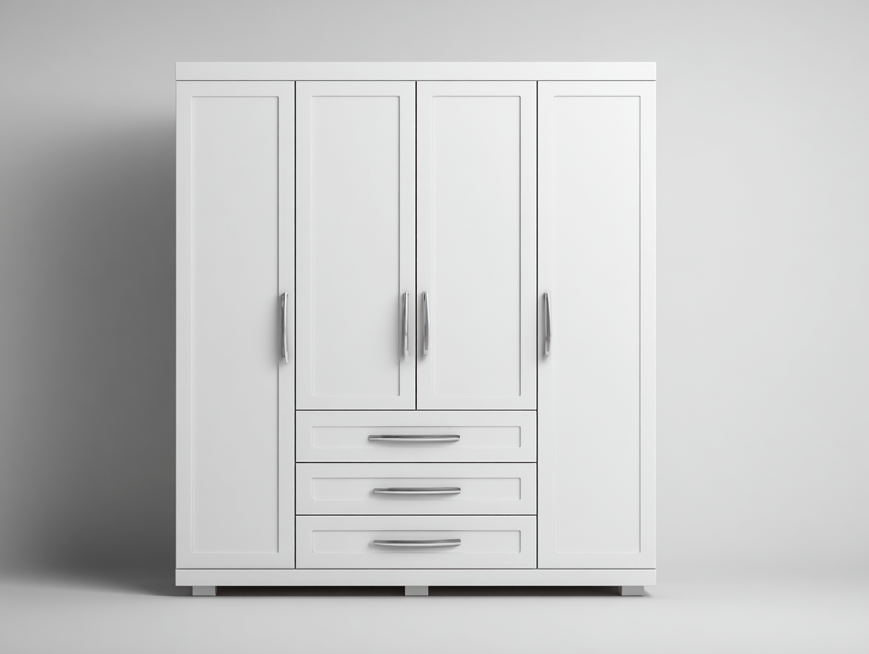 Armoire 4 portes avec tiroirs en finition blanche - style moderne-Homelyosa