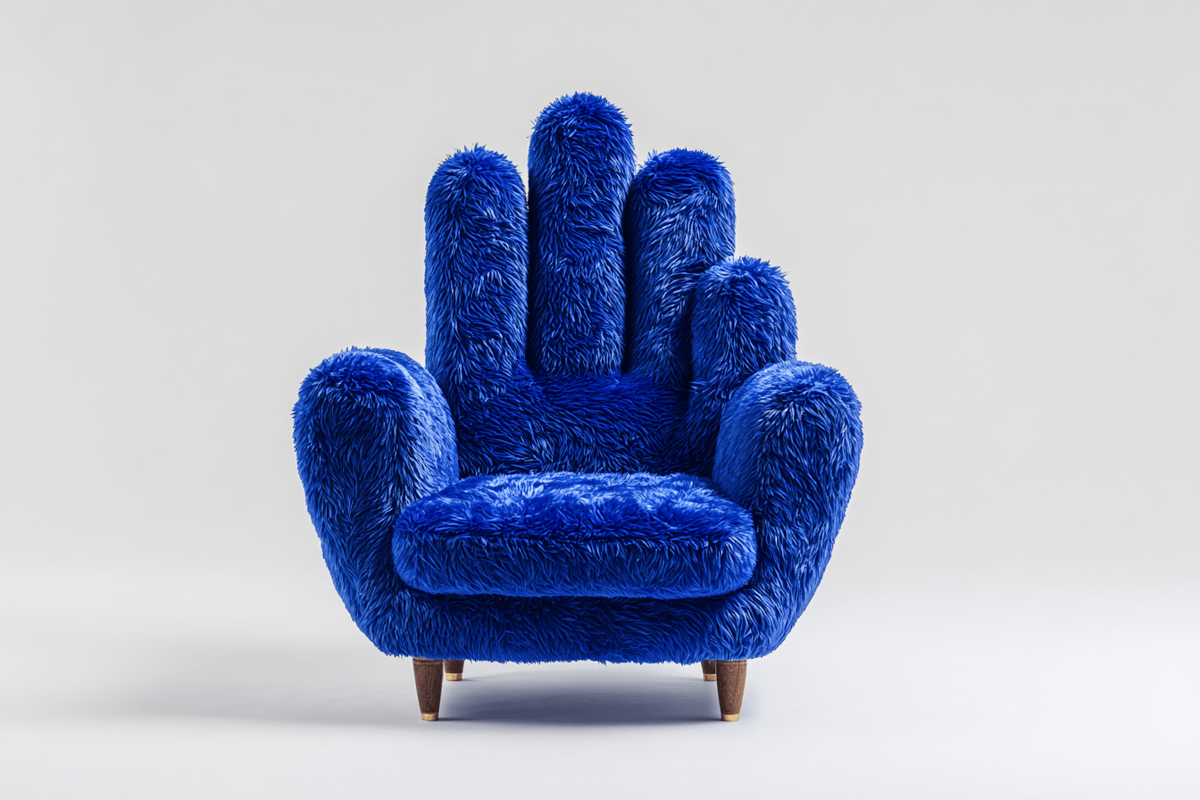 Fauteuil design en tissu peluche 100x95 cm - bleu - forme créative main stylisée-Homelyosa