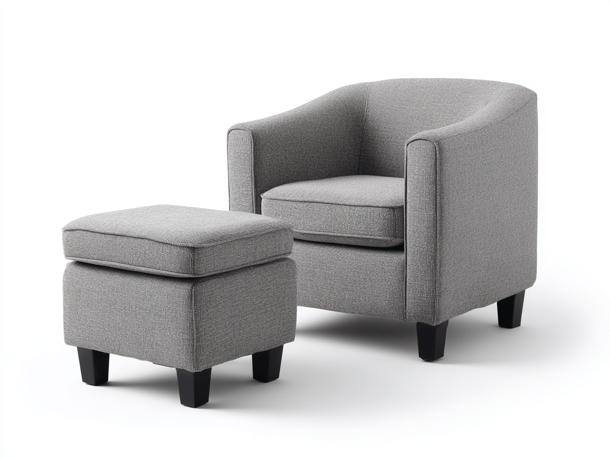 Fauteuil club en tissu gris 80x78x85 cm - avec repose-pieds - pieds en bois noir - style contemporain-Homelyosa