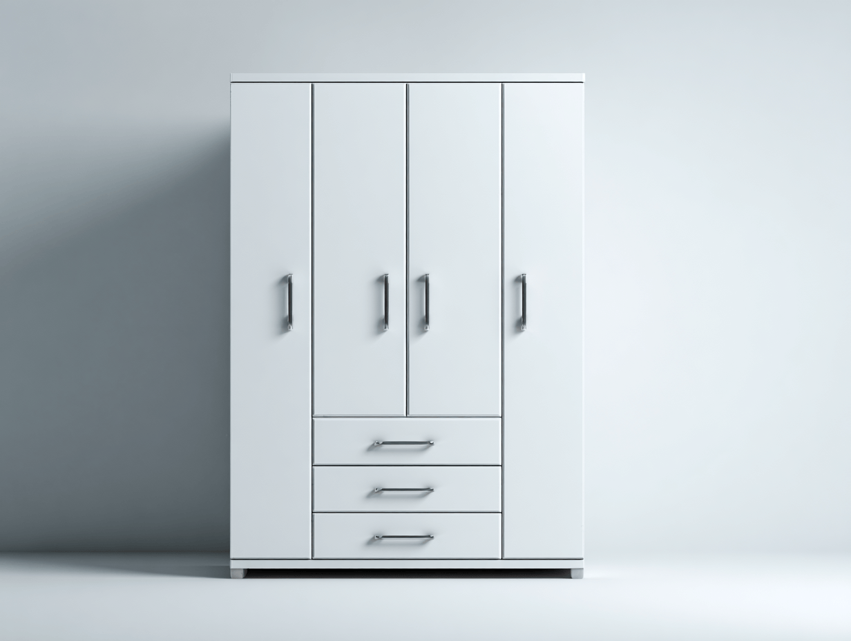 Armoire 4 portes avec tiroirs en finition blanche - style moderne épuré-Homelyosa