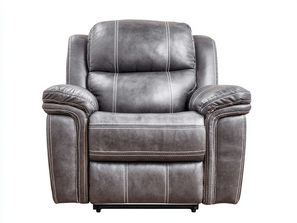 Fauteuil inclinable en cuir gris - surpiqûres contrastantes - assise rembourrée - accoudoirs épais-Homelyosa