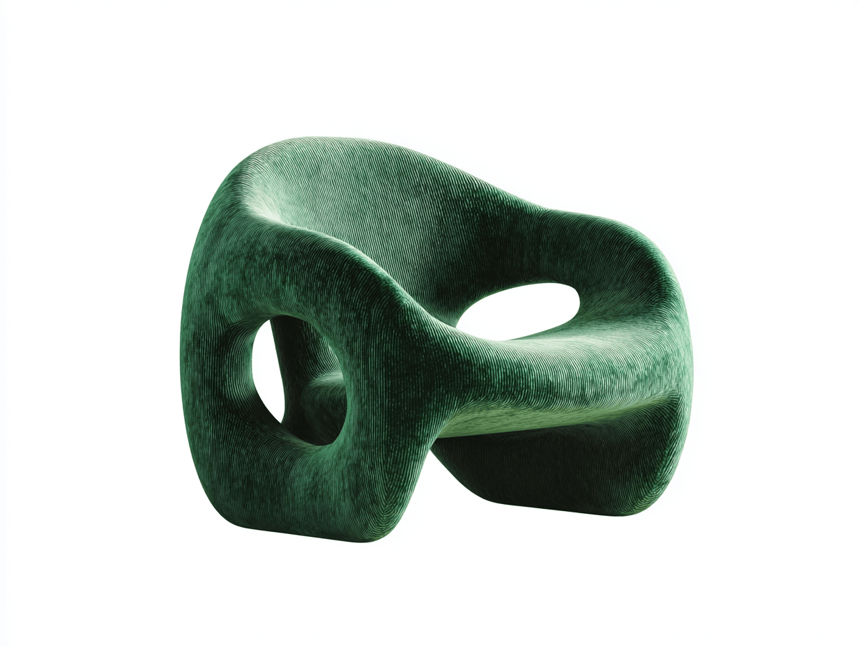 Fauteuil en velours vert foncé 120x95 cm - design organique - structure ajourée-Homelyosa