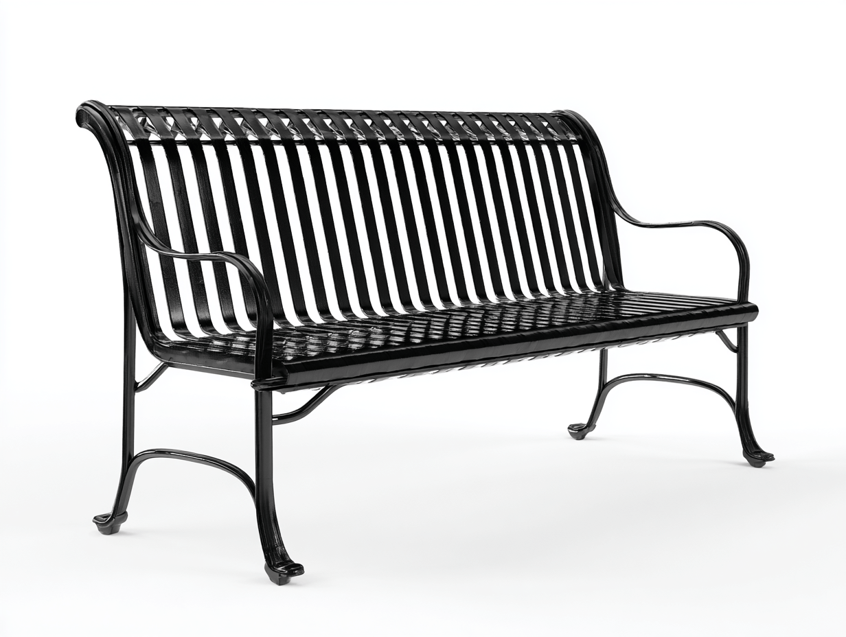 Banc de jardin en métal noir - lattes larges incurvées - style classique extérieur-Homelyosa