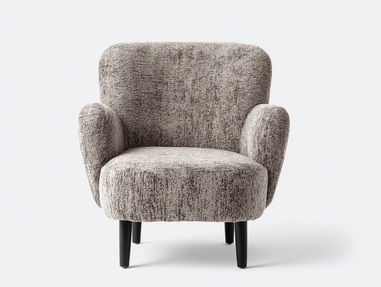 Fauteuil en tissu bouclé gris - pieds en bois noir - style contemporain-Homelyosa
