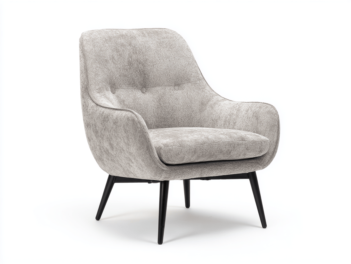 Fauteuil en tissu gris clair - pieds en métal noir - style scandinave-Homelyosa