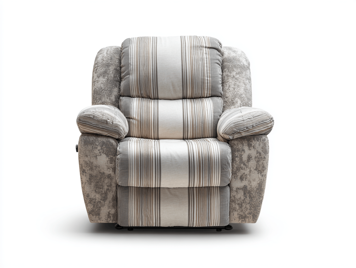 Fauteuil inclinable en tissu à rayures beiges et grises avec accoudoirs rembourrés - style moderne - confort supérieur-Homelyosa