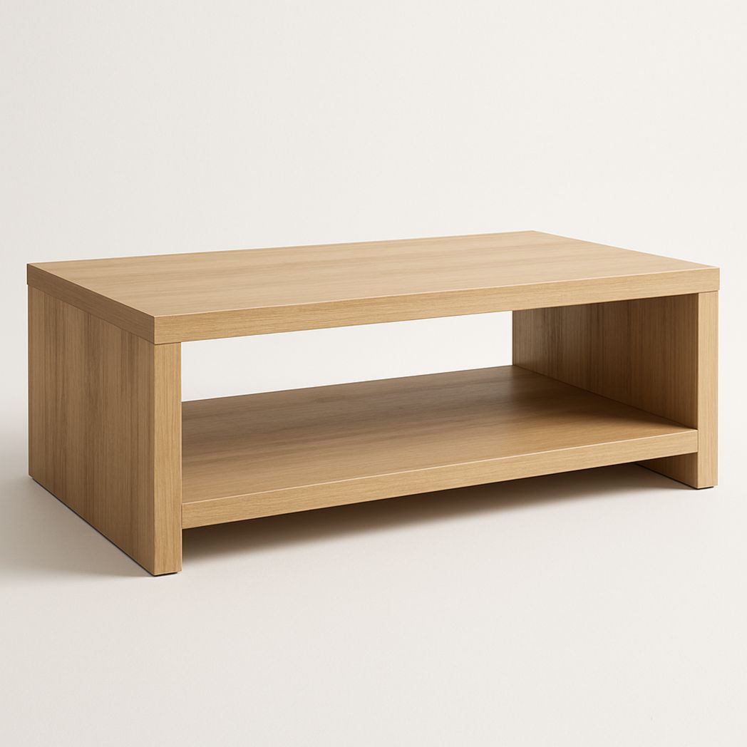 Table basse rectangulaire en bois aggloméré avec étagère de rangement, 110x60x40 cm, couleur chêne clair-Vasolia