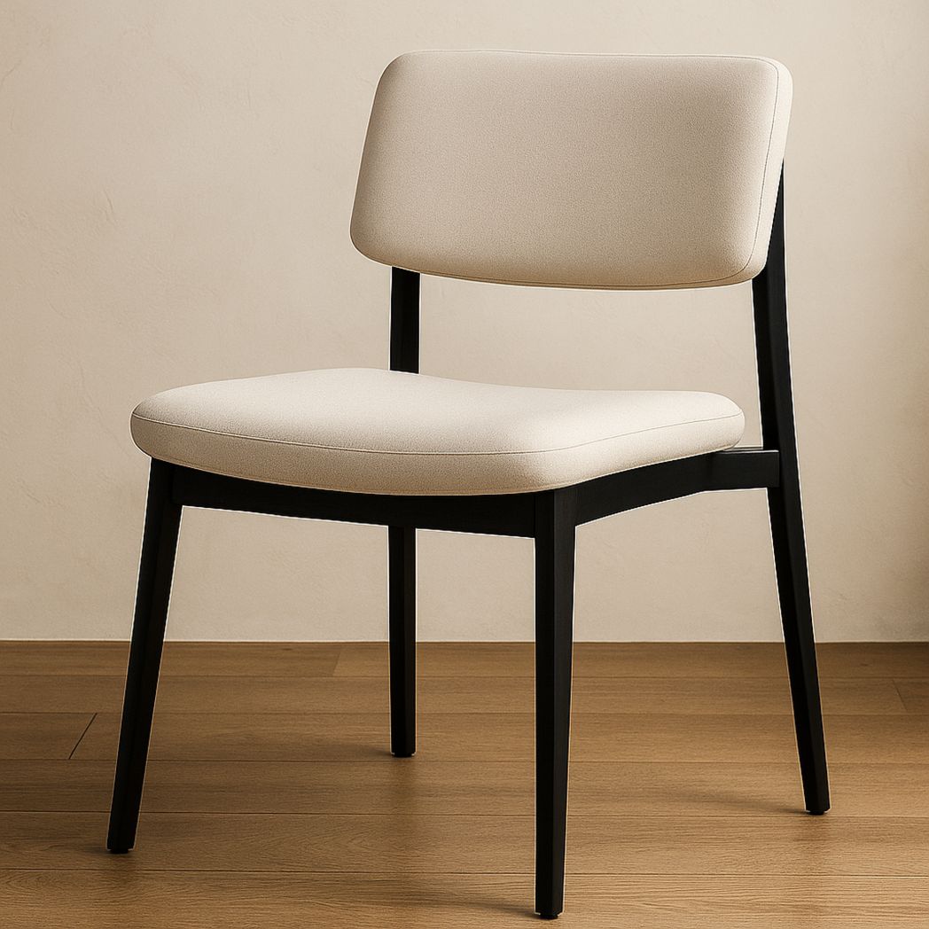 Chaise en bois massif et tissu beige sans accoudoirs 80cm x 50cm x 55cm-Vasolia