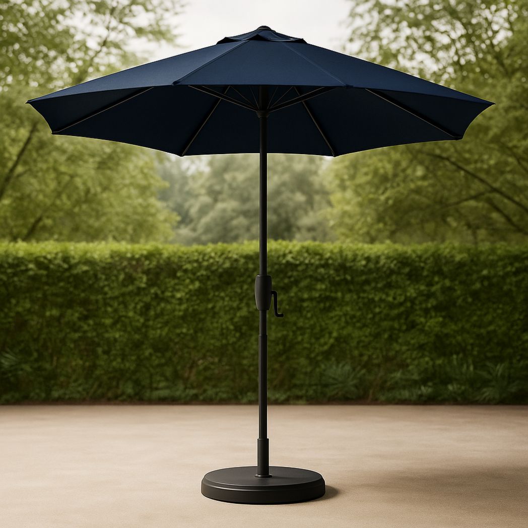 Parasol rond en polyester résistant, tige en aluminium, bleu marine, diamètre 300 cm-Vasolia