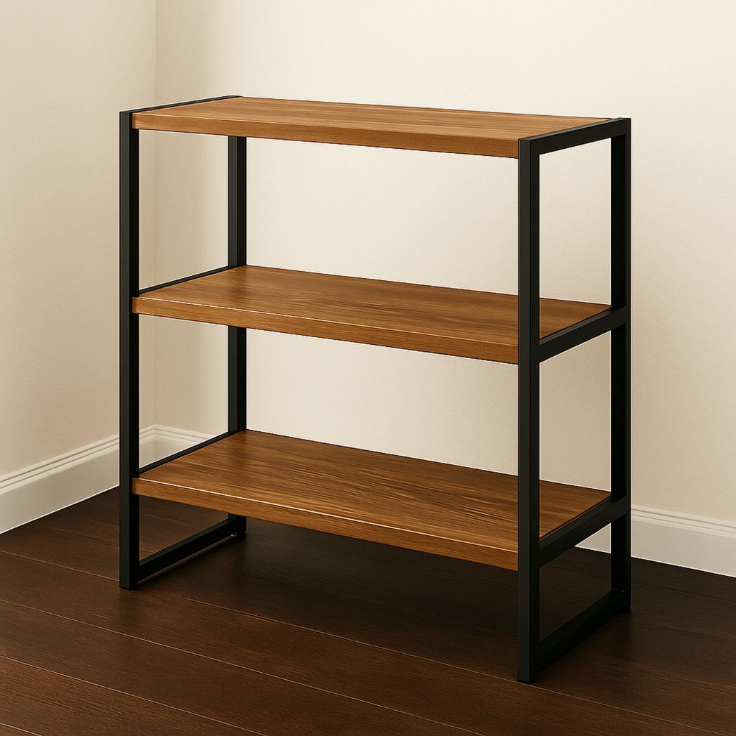 Étagère de rangement rectangulaire en métal noir et bois MDF trois niveaux 80x40x90 cm-Vasolia