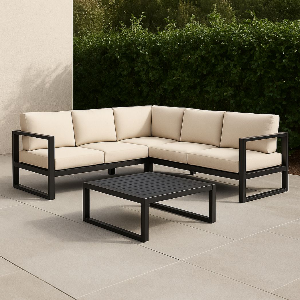 Ensemble de salon de jardin L en métal et tissu résistant beige/Noir-Vasolia