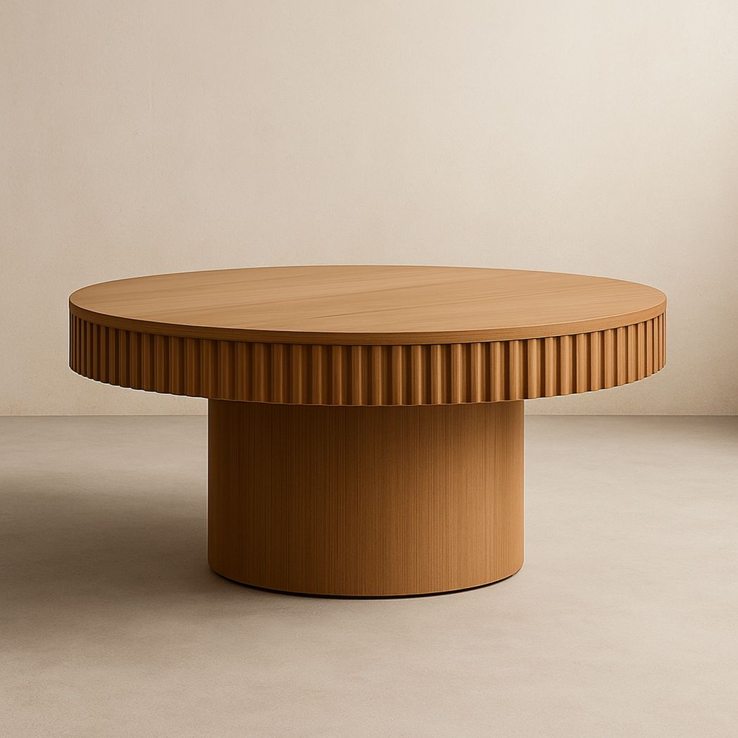 Table Basse Ronde en Bois Massif Marron Diamètre 120 cm-Vasolia