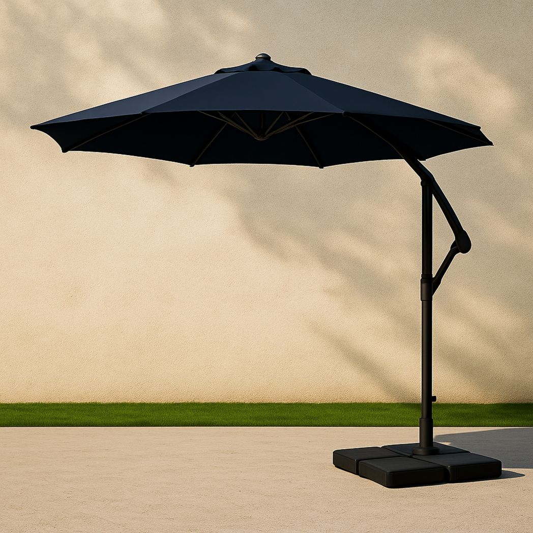 Parasol déporté rond en polyester et aluminium noir diamètre 300 cm-Vasolia
