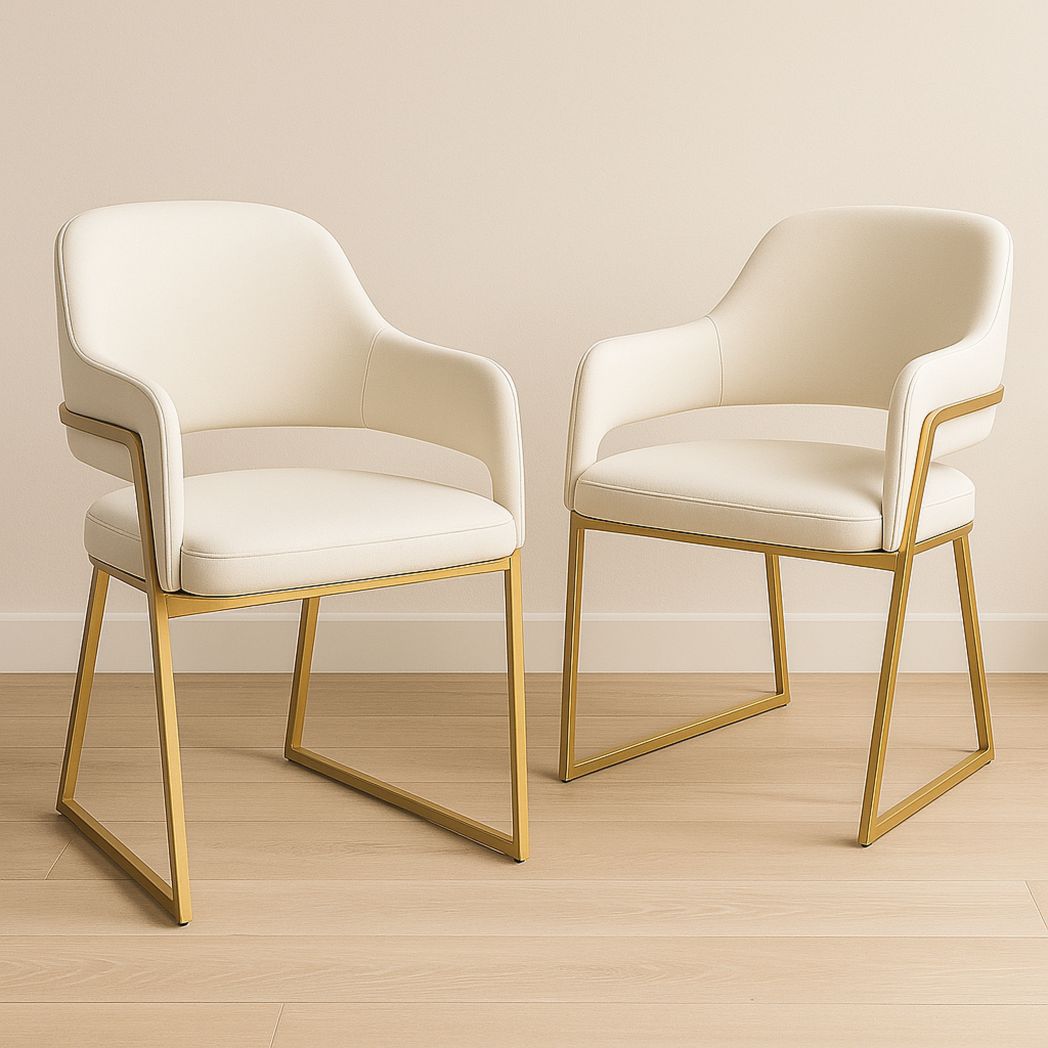 Chaises de Salle à Manger en Similicuir Blanc avec Cadre Métallique Doré, Lot de 2-Vasolia