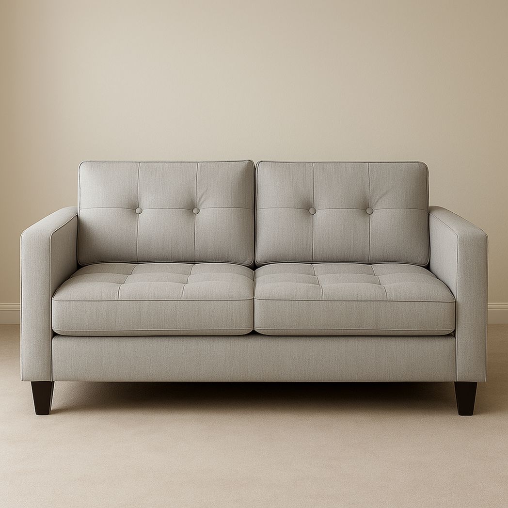 Canapé 2 Places Tissu Polyester Gris Clair avec Pieds en Bois-Vasolia