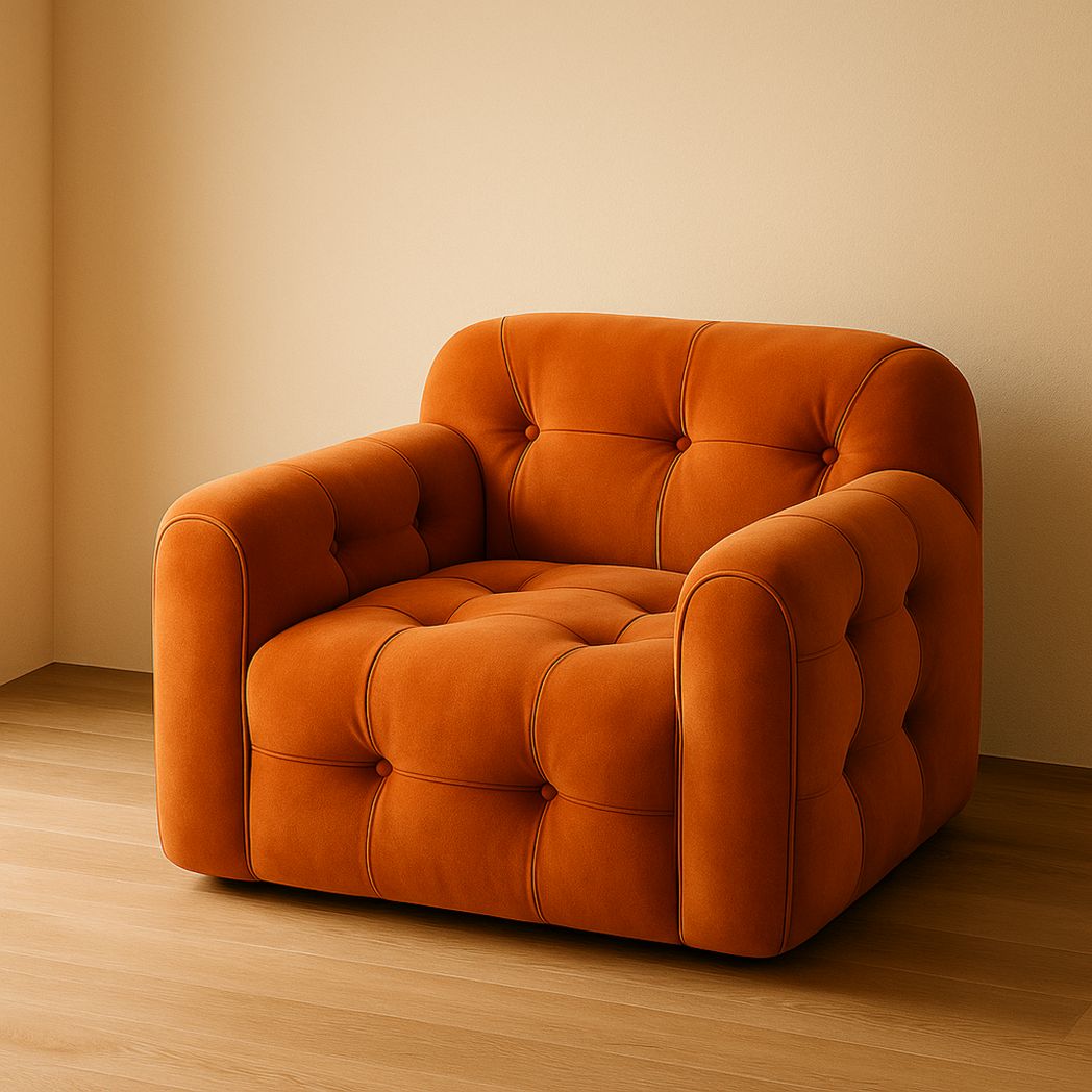 Fauteuil en velours orange avec rembourrage mousse, dimensions 90x100x90 cm-Vasolia
