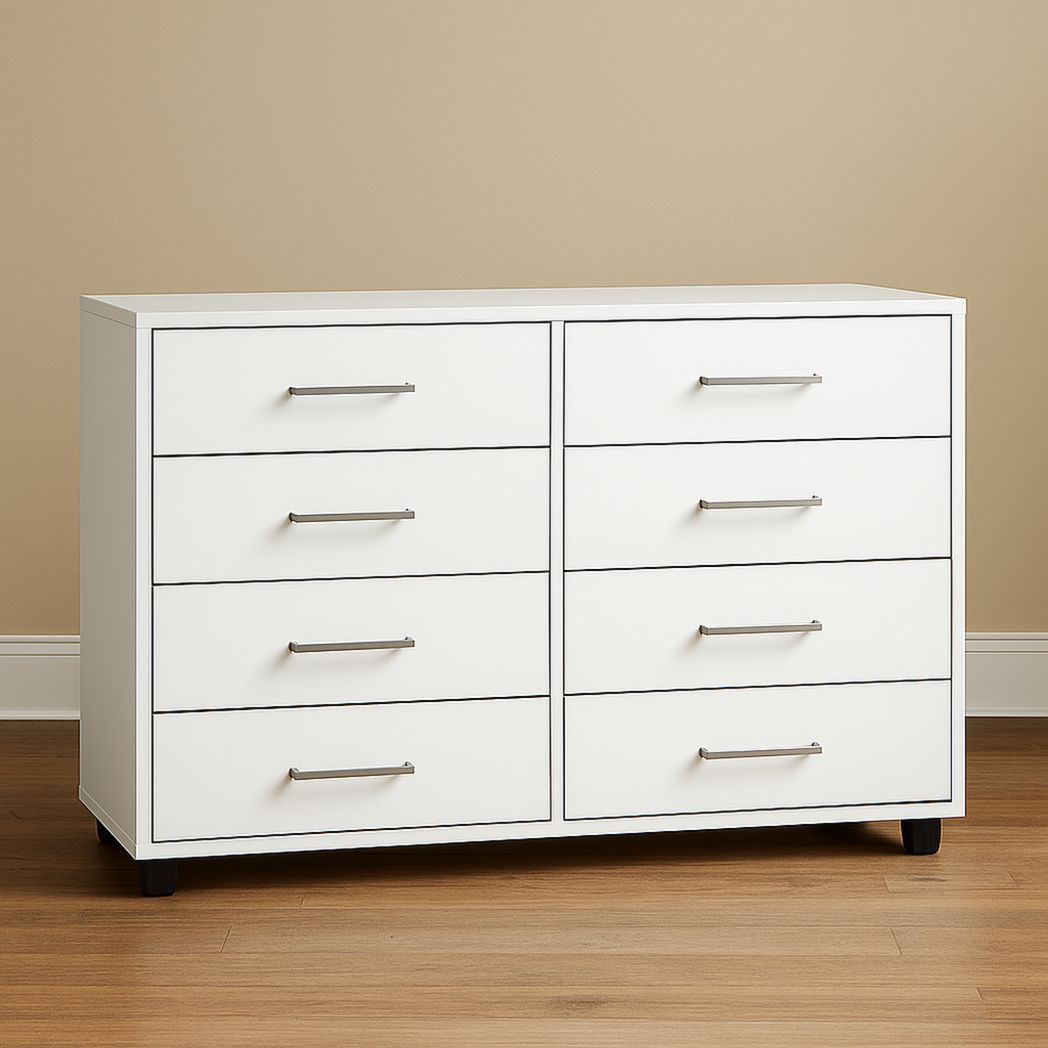 Commode à 8 tiroirs en bois MDF blanc 140x50x90 cm-Vasolia