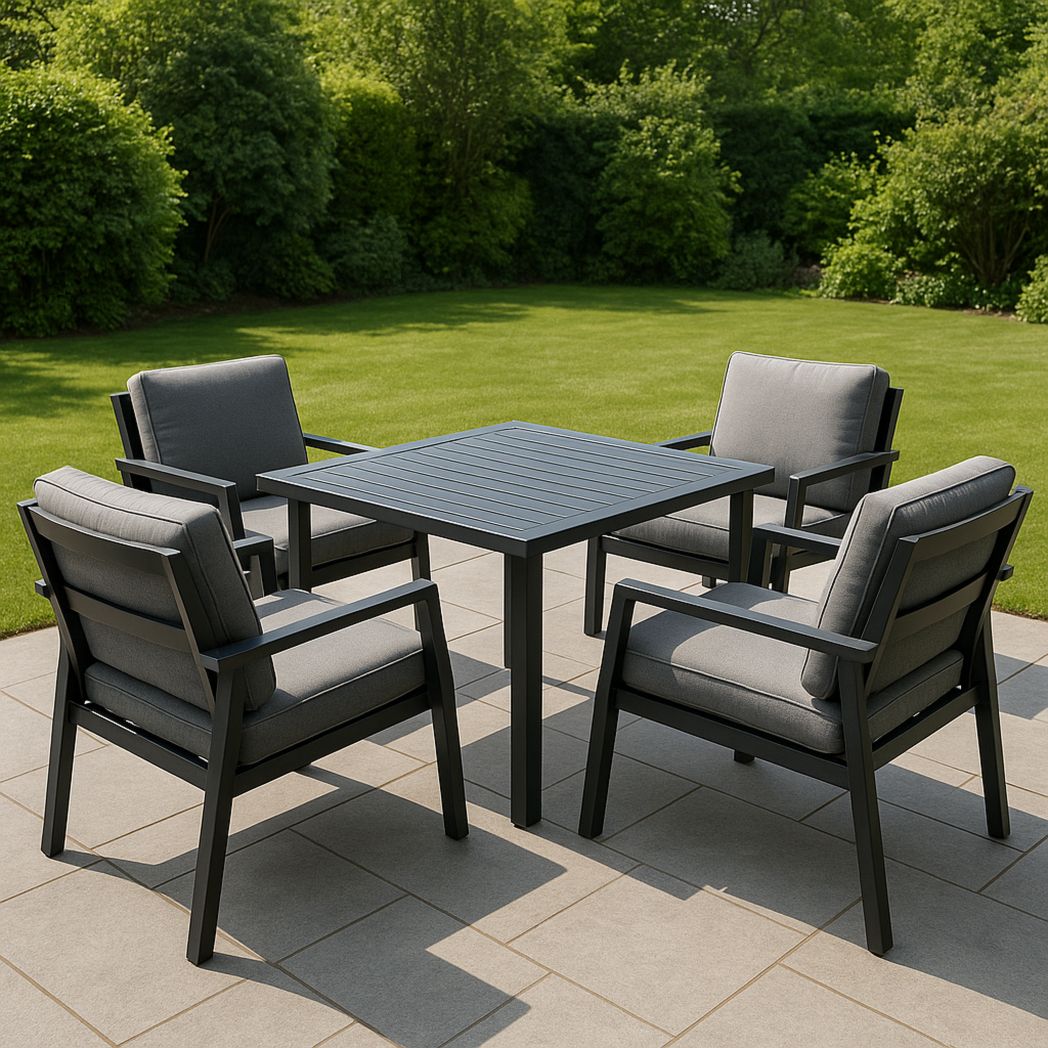 Ensemble de mobilier de jardin 5 pièces en aluminium gris avec coussins en tissu polyester-Vasolia