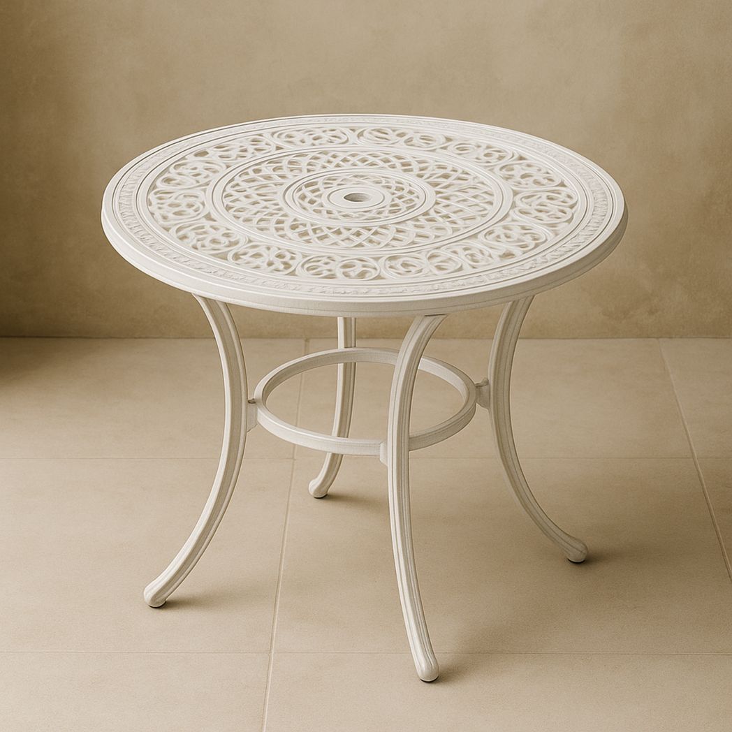 Table Ronde d'Extérieur en Aluminium Blanc sculpté diamètre 90 cm-Vasolia