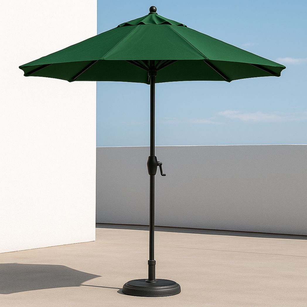 Parasol d'extérieur rond vert en polyester avec mât en aluminium et base en acier, diamètre 2.5 m-Vasolia