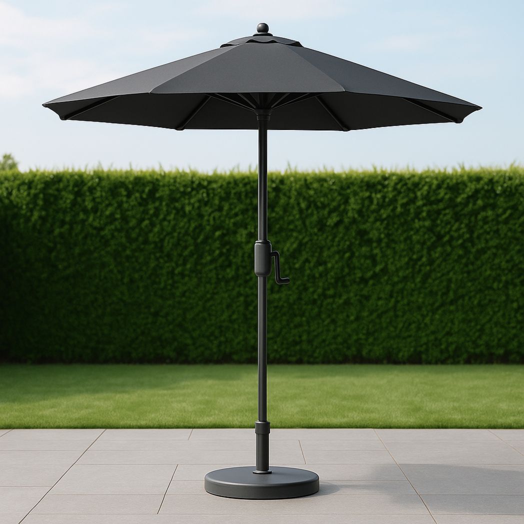 Parasol de Jardin Rond Noir en Polyester avec Mât en Aluminium diamètre 300 cm-Vasolia