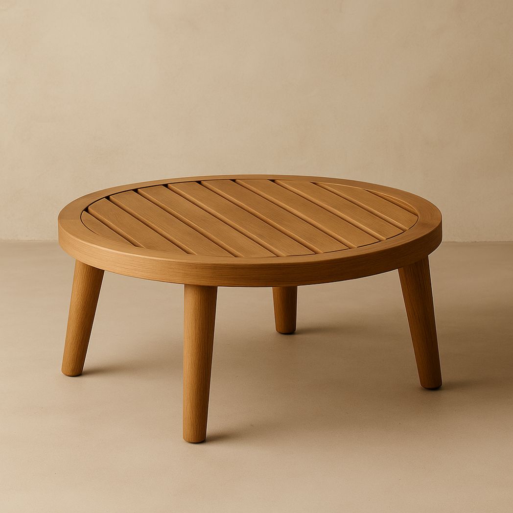 Table basse ronde en bois massif chêne diamètre 60 cm x H30 cm-Vasolia