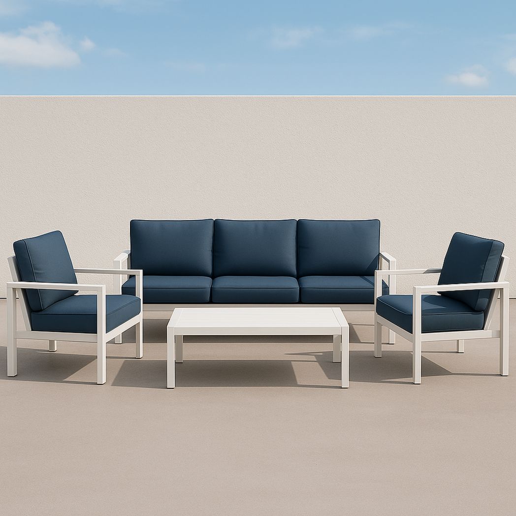 Ensemble de meubles d'extérieur en aluminium et tissu bleu 4 pièces-Vasolia