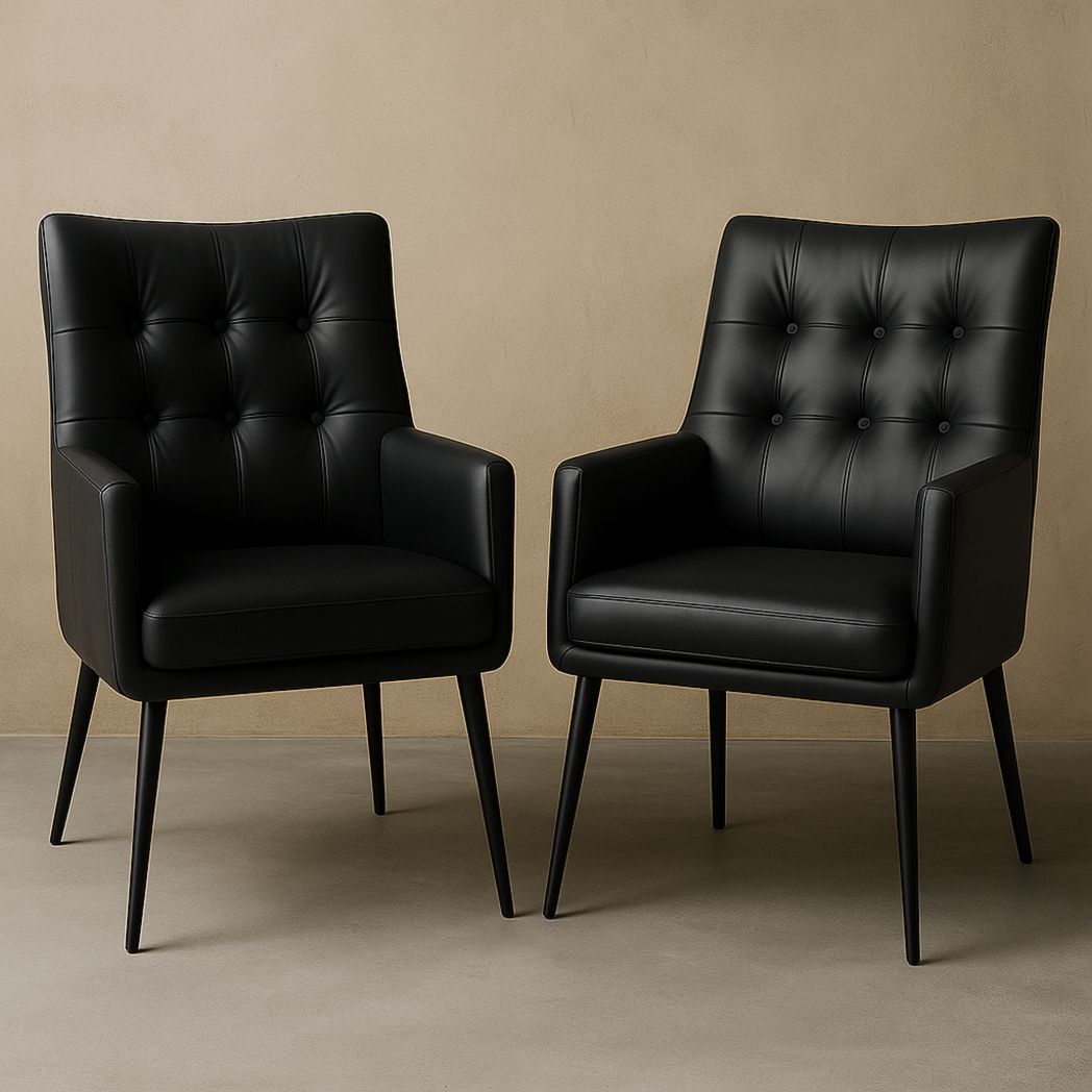 Set de 2 Fauteuils Rembourrés en Similicuir Noir avec Pieds Métalliques - 62cm x 72cm x 85cm-Vasolia