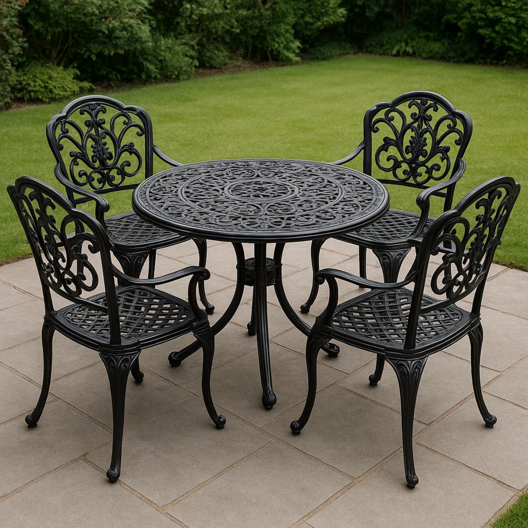 Ensemble de meubles de jardin en métal rond noir 5 pièces-Vasolia