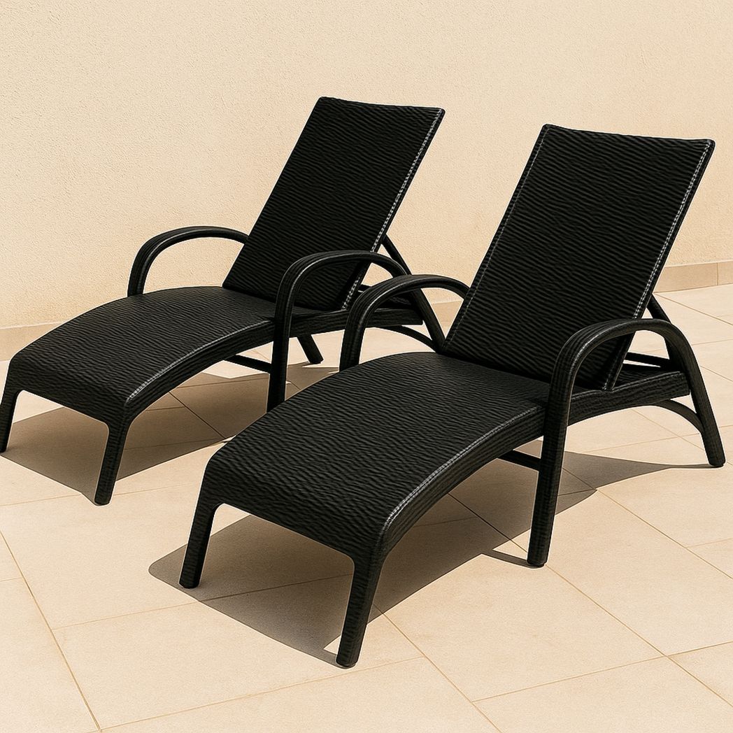 Chaises Longues en Résine Noire Lot de 2 pour Extérieur-Vasolia