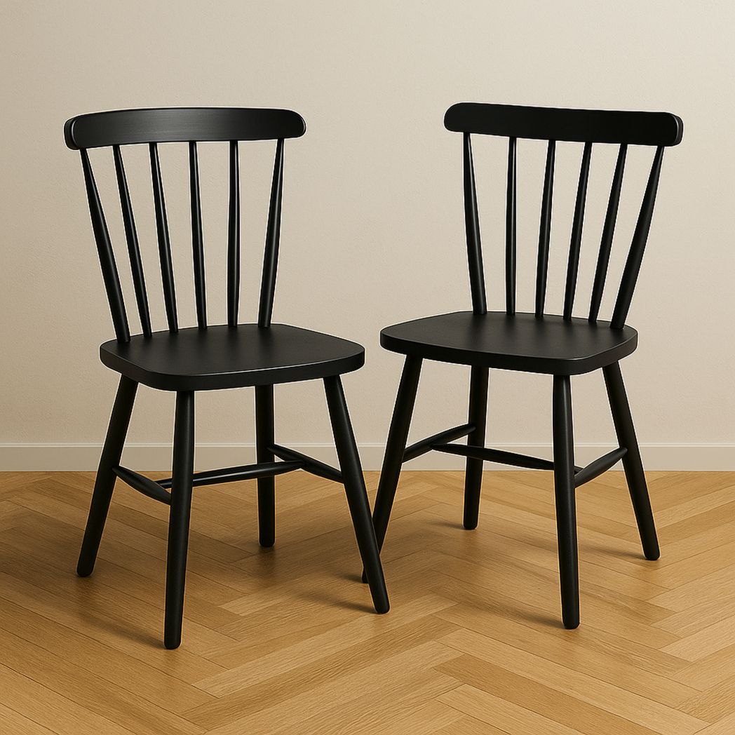 Chaises de salle à manger en bois noir avec dossier à barreaux - Lot de 2-Vasolia