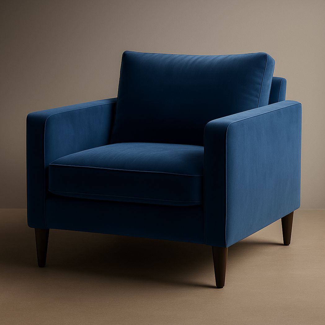 Fauteuil en Velours Bleu avec Pieds en Bois-Vasolia