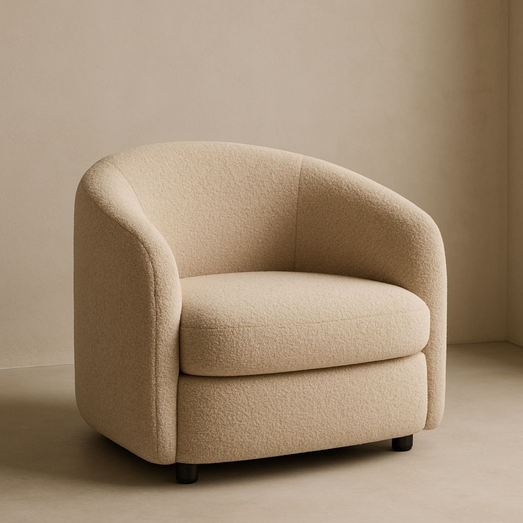 Fauteuil Lounge en Tissu Bouclé Beige-Vasolia
