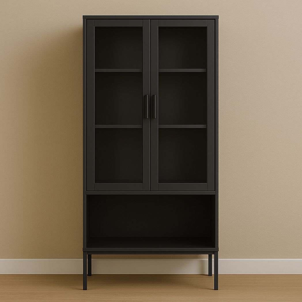 Vitrine en métal/bois avec portes en verre Noir 180x80x40 cm-Vasolia