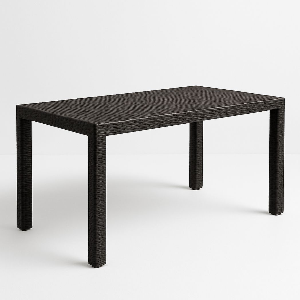 Table à manger rectangulaire en résine tressée brun 150cm x 90cm x 75cm-Vasolia